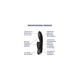 Vibromasseur rabbit noir double stimulation clitoris Double Flex Satisfyer 